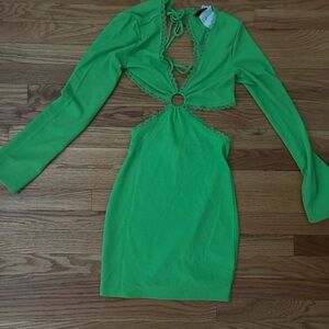 NWT H&M lime green cut out dress